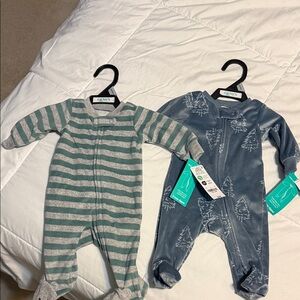 Carter's Green Striped and Blue Tree Print Footies